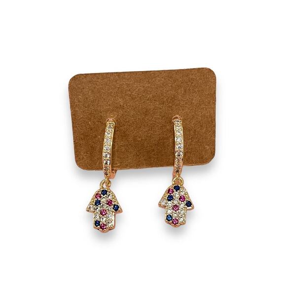 14K Gold Plated Evil Eye Mini Hoop Huggie Earrings - Picture 5 of 5